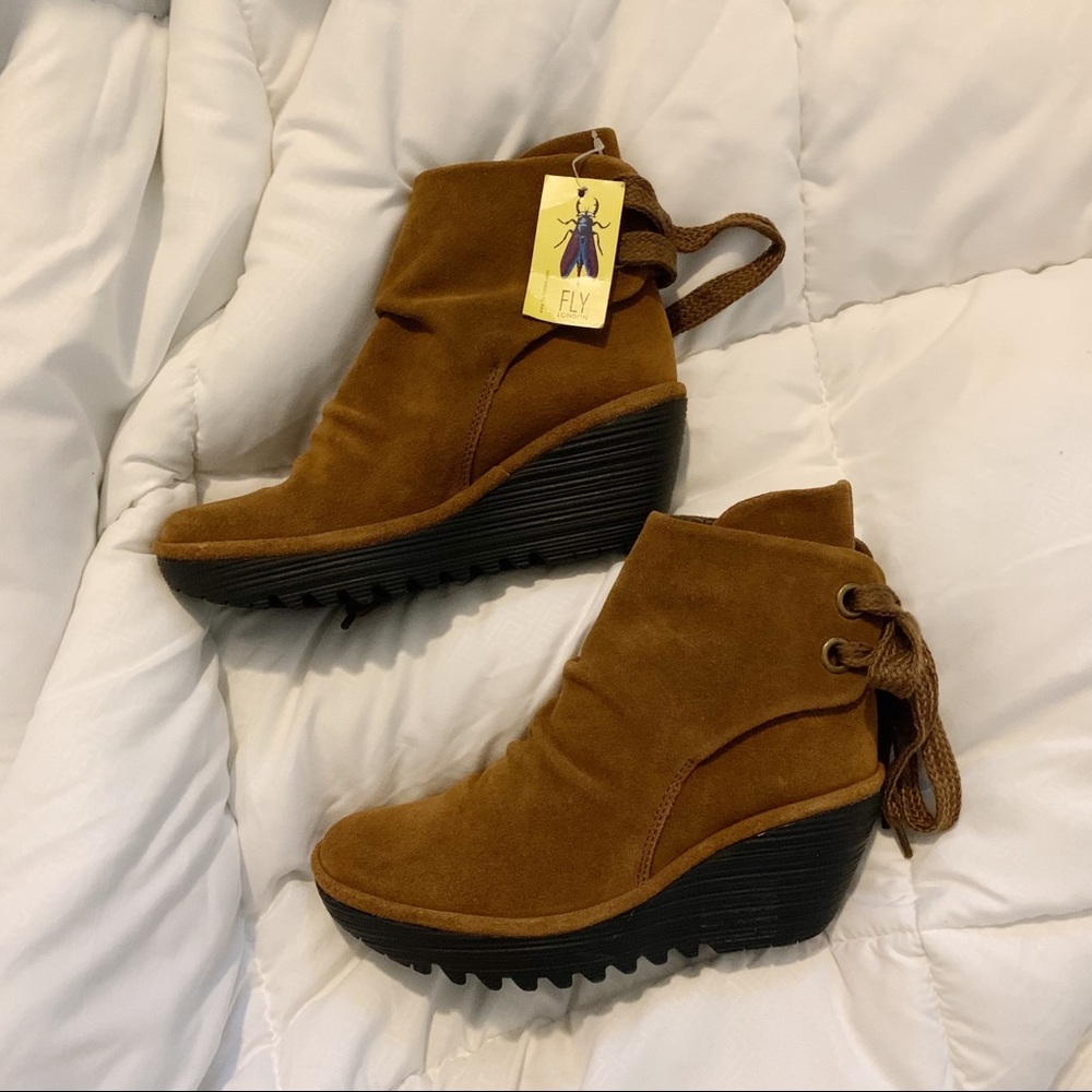 NWT FLY LONDON BROWN SUEDE YAMA ANKLE BOOTIES